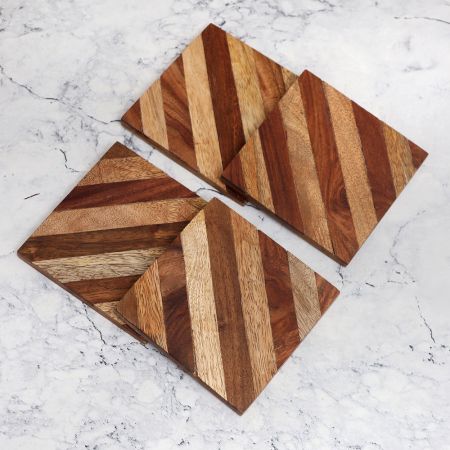 Handmade Wooden Tea Coaster for Home & Office - Pack of 4